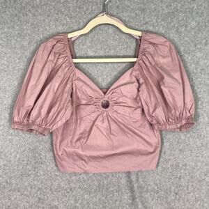 Sim Sam Shirt Womens Large Pink Crop Top Puff‎ Festival Cottage Coastal Cowgirl